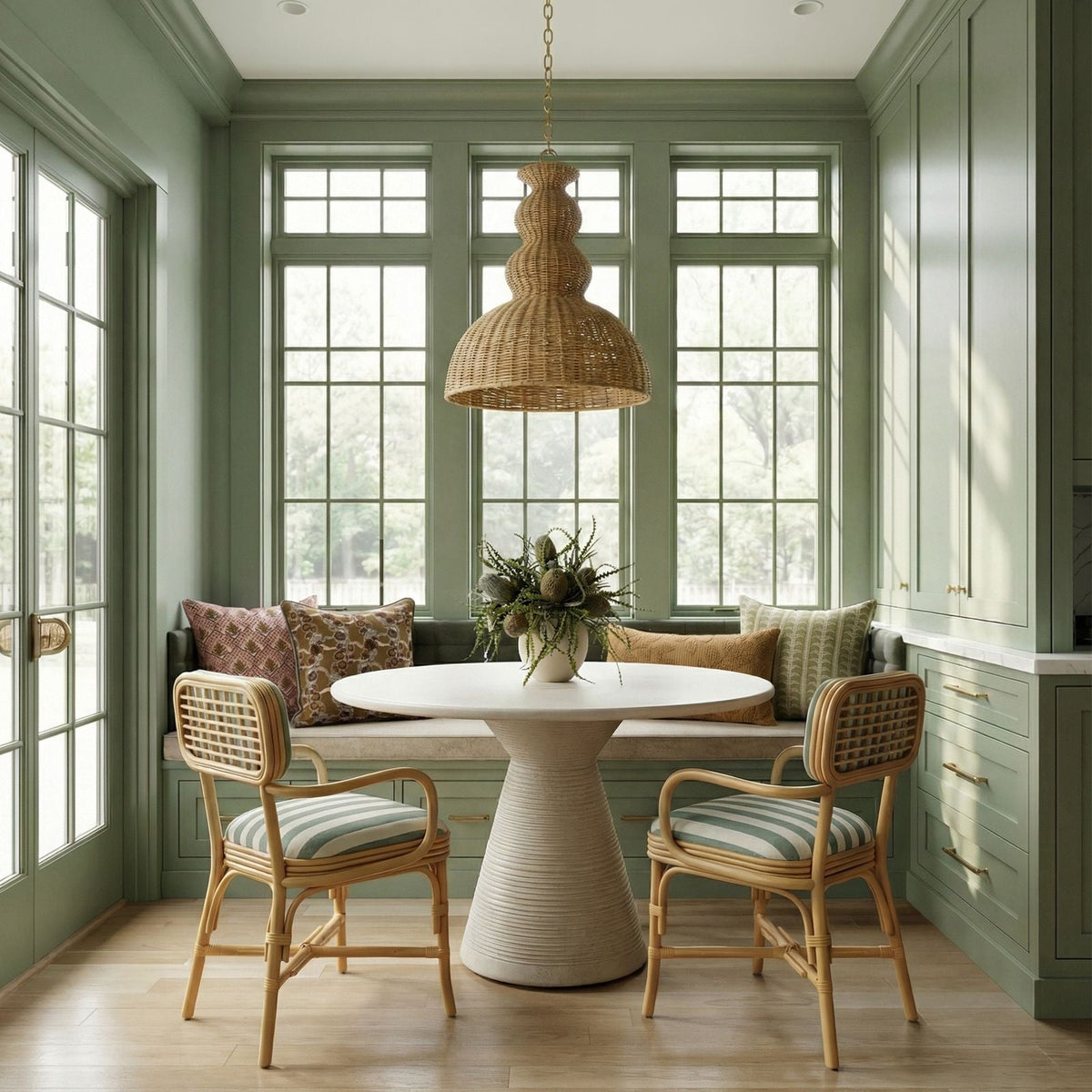 Dorine Mint Green Striped Performance Linen & Rattan Dining Armchair by TOV Furniture – photo 2 of 8