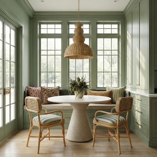 Dorine Mint Green Striped Performance Linen & Rattan Dining Armchair by TOV Furniture – photo 2 of 8