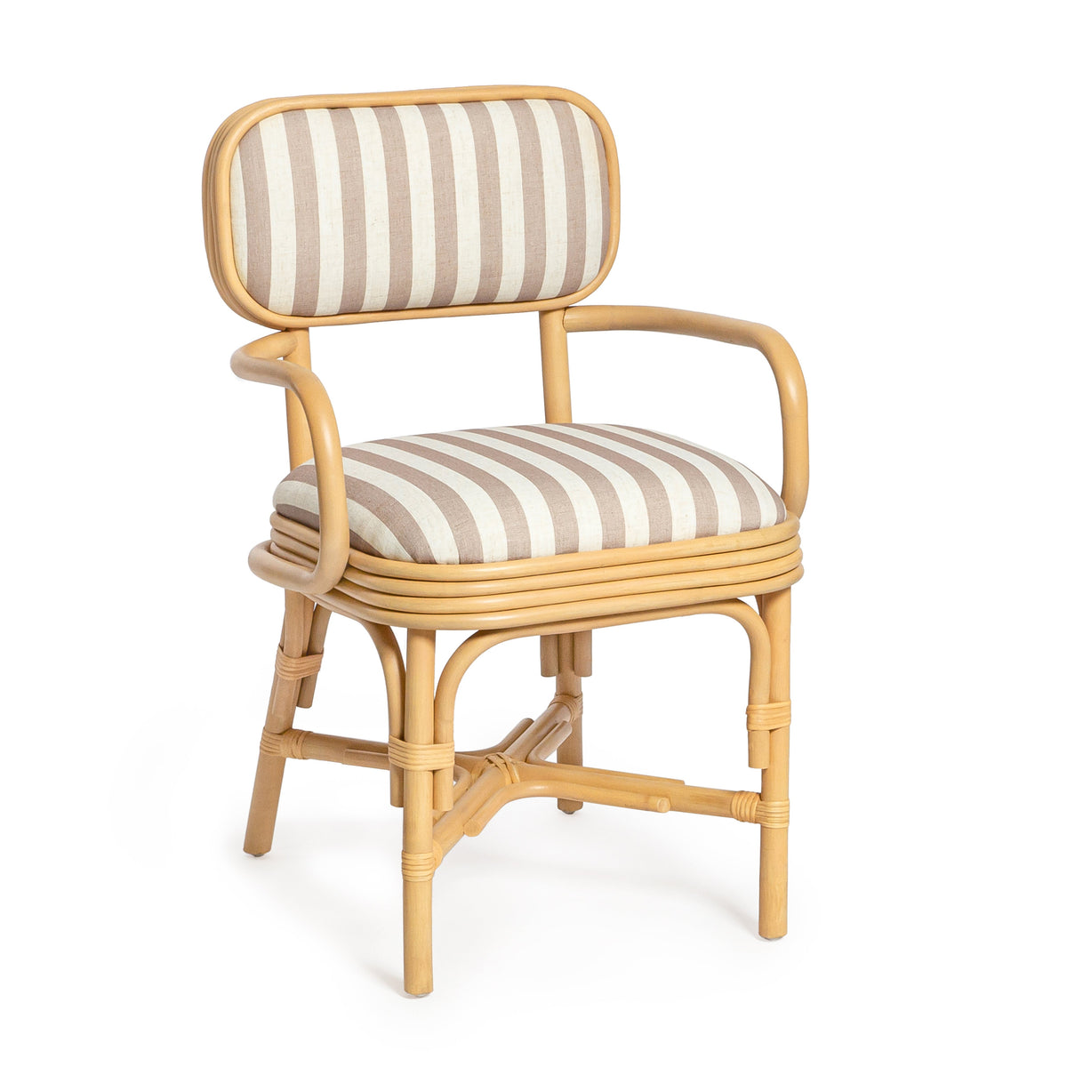 Dorine Khaki Striped Performance Linen & Rattan Dining Armchair by TOV Furniture – photo 1 of 8