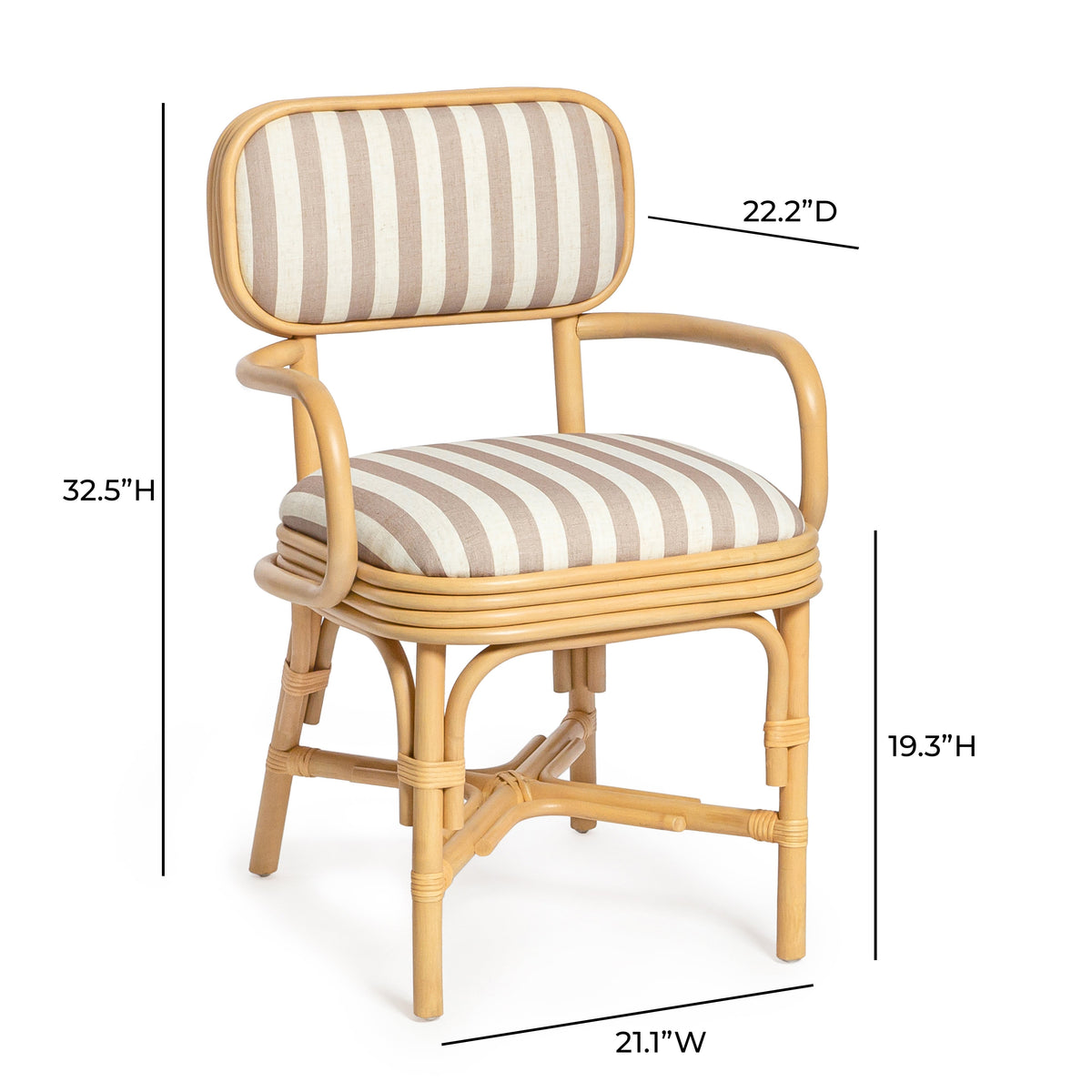 Dorine Khaki Striped Performance Linen & Rattan Dining Armchair by TOV Furniture – photo 8 of 8