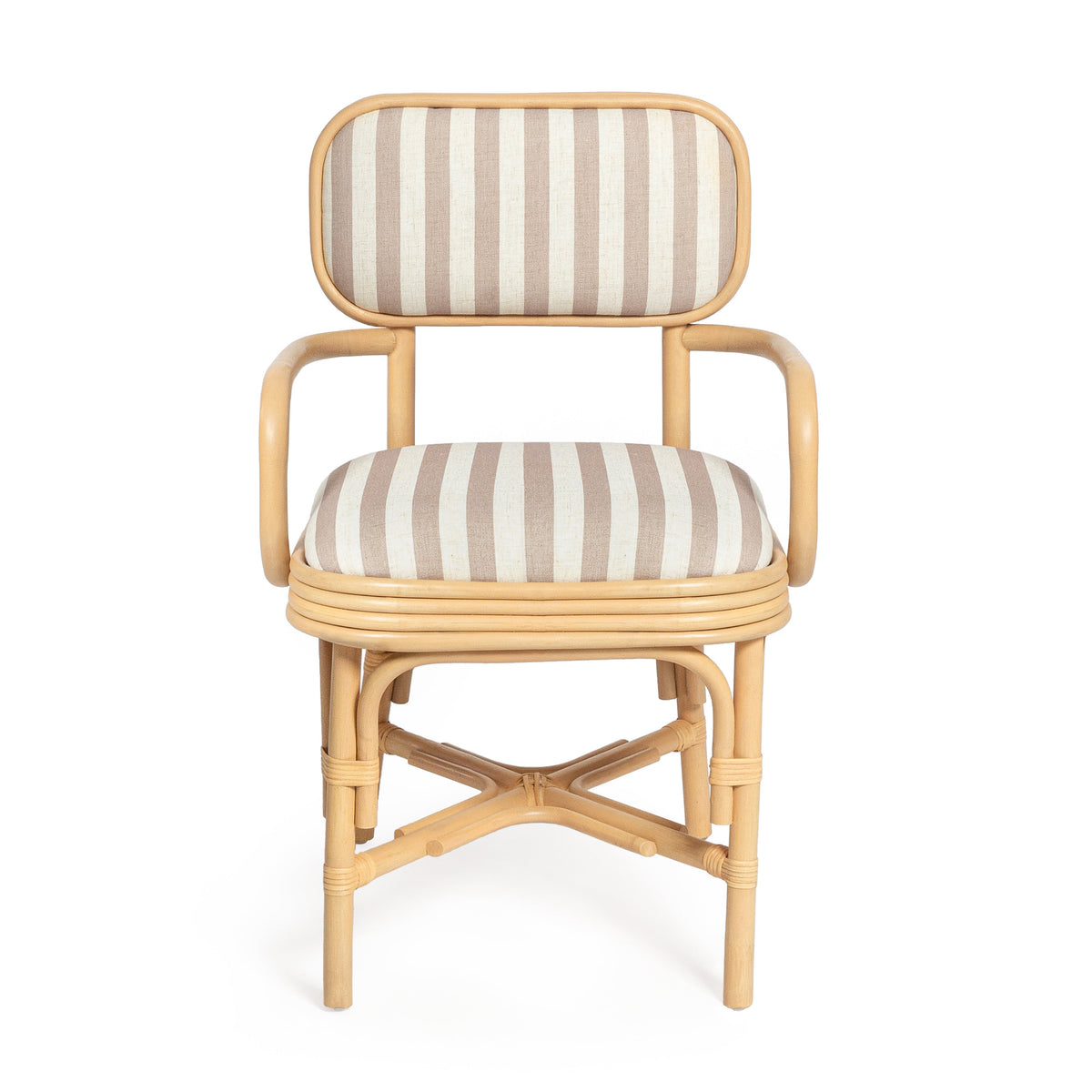Dorine Khaki Striped Performance Linen & Rattan Dining Armchair by TOV Furniture – photo 3 of 8