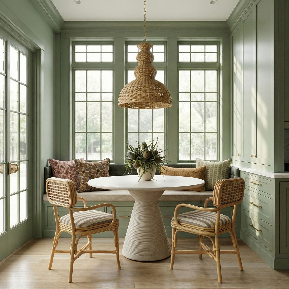 Dorine Khaki Striped Performance Linen & Rattan Dining Armchair by TOV Furniture – photo 2 of 8