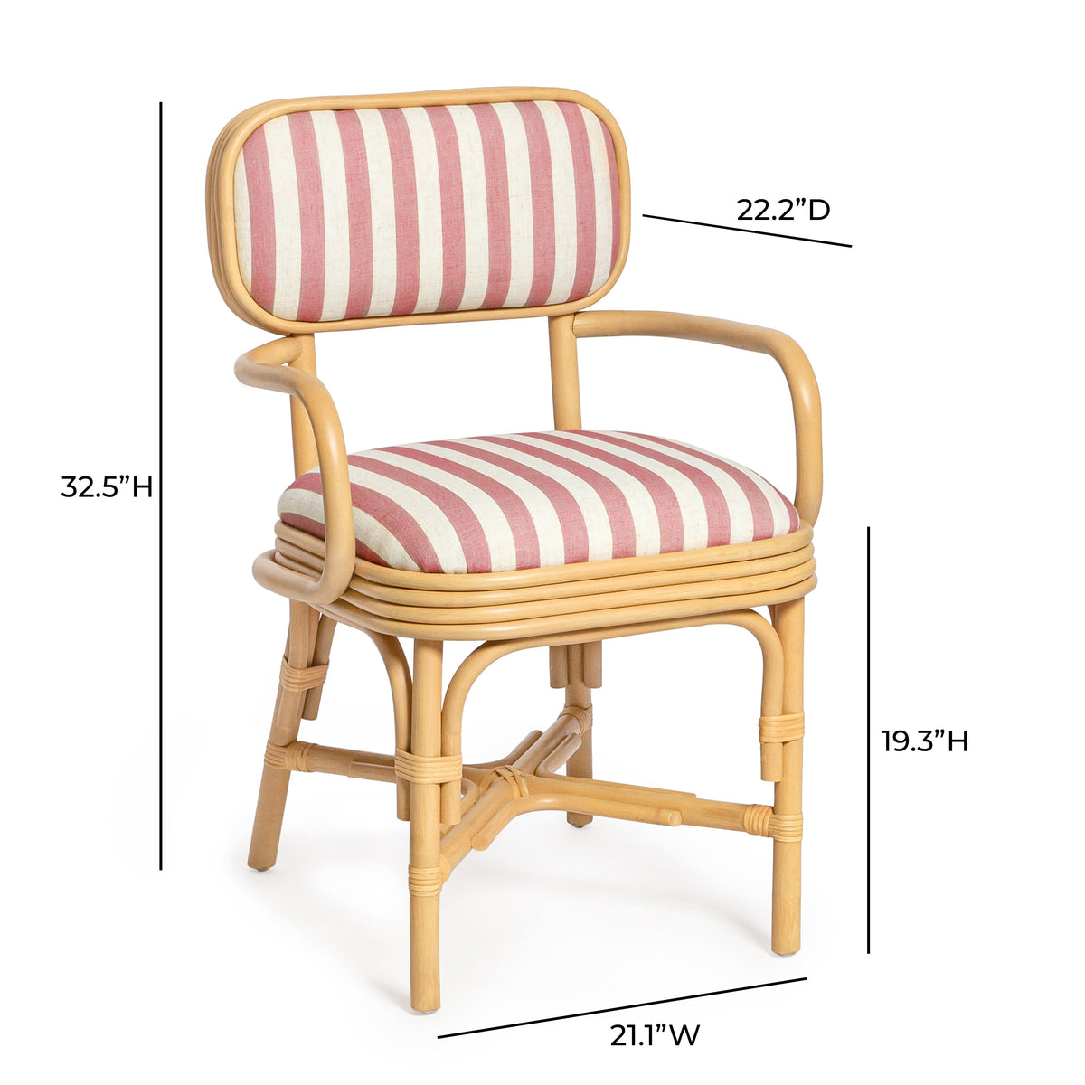 Dorine Red Striped Performance Linen & Rattan Dining Armchair by TOV Furniture – photo 8 of 8