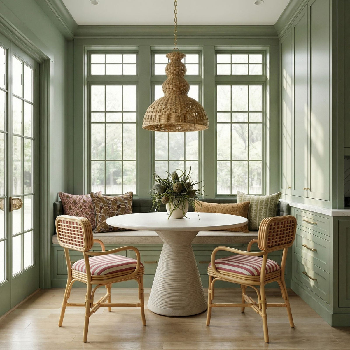 Dorine Red Striped Performance Linen & Rattan Dining Armchair by TOV Furniture – photo 2 of 8