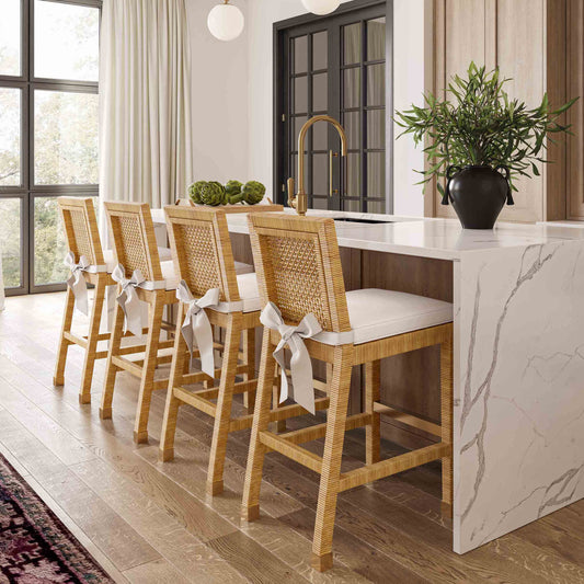 Amara Woven Rattan Performance Fabric Stool by TOV Furniture – several sizes shown