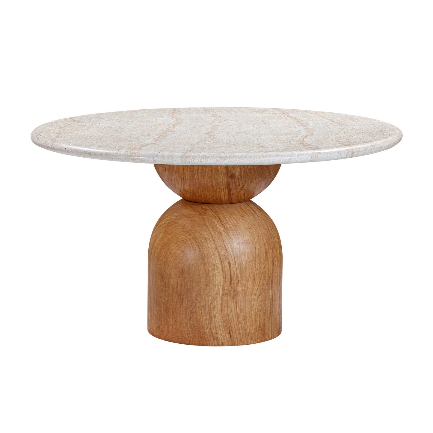Cynthia 54" Faux Travertine Indoor/Outdoor Concrete Round Dining Table Travertine, Walnut Brown by Tov Furniture