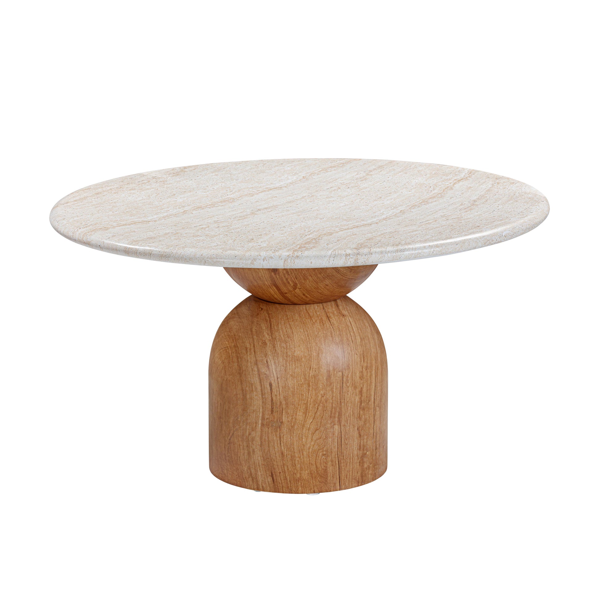 Cynthia 54" Faux Travertine Indoor/Outdoor Concrete Round Dining Table Travertine, Walnut Brown by Tov Furniture