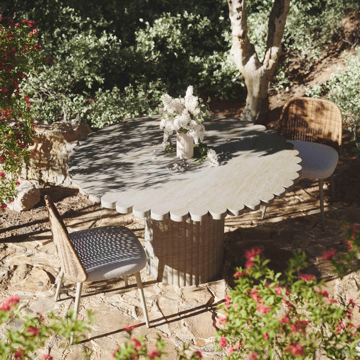Blossom 54" Washed Faux Travertine Finish Indoor/Outdoor Round Dining Table by TOV Furniture – photo 2 of 7