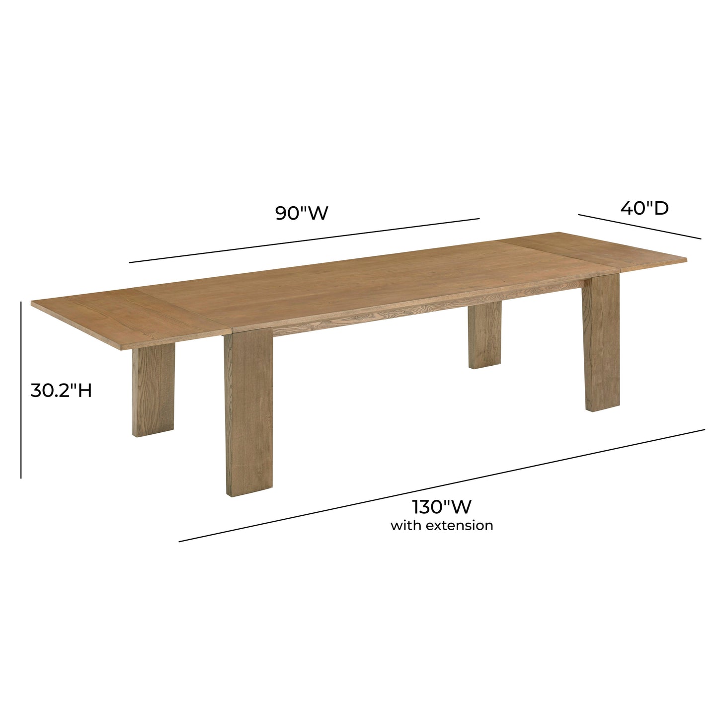 Polly 90 130 Natural Ash Extendable Rectangular Dining Table by TOV D54351