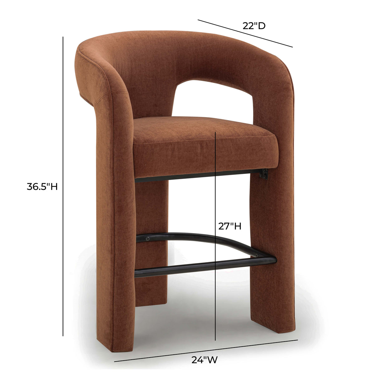 Malone Rust Red Performance Chenille Counter Stool by TOV Furniture – photo 7 of 7