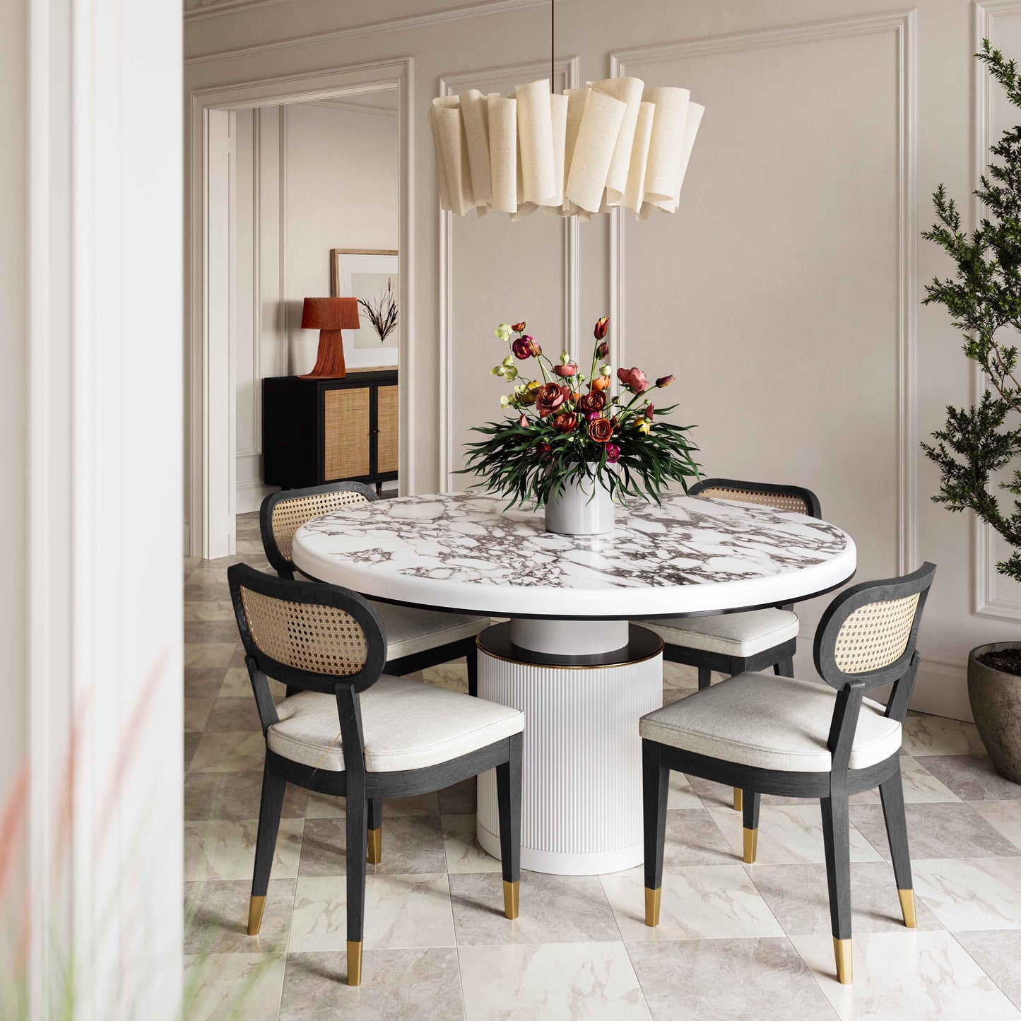Cosette Black Dining Chair in Cream Performance Linen Black, Cream by Tov Furniture