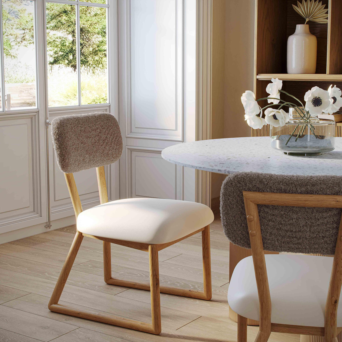 Bobbie Cream Performance Vegan Leather and Grey Vegan Shearling Dining Chair by TOV Furniture – photo 2 of 10