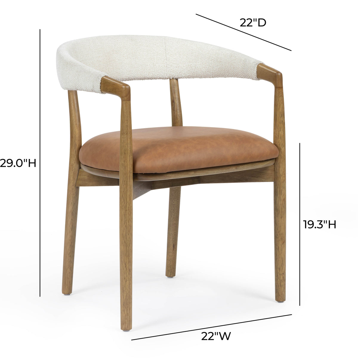Vina Cognac Performance Vegan Leather and Cream Textured Weave Dining Chair by TOV Furniture – photo 7 of 8