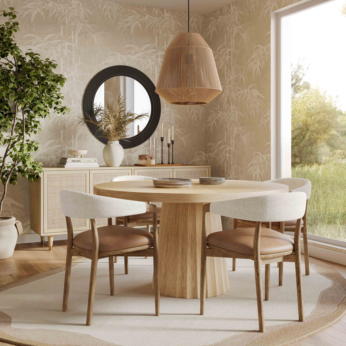 Vina Cognac Performance Vegan Leather and Cream Textured Weave Dining Chair by TOV Furniture – photo 2 of 8