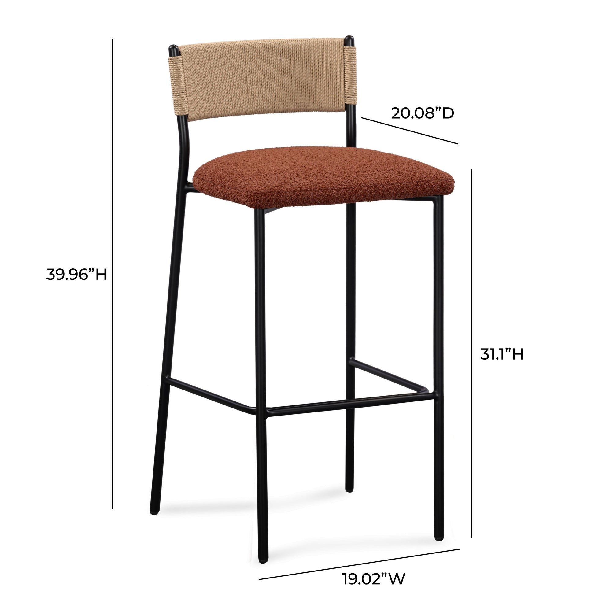 Celine Performance Boucle Stool Maroon Bar Height by Tov Furniture