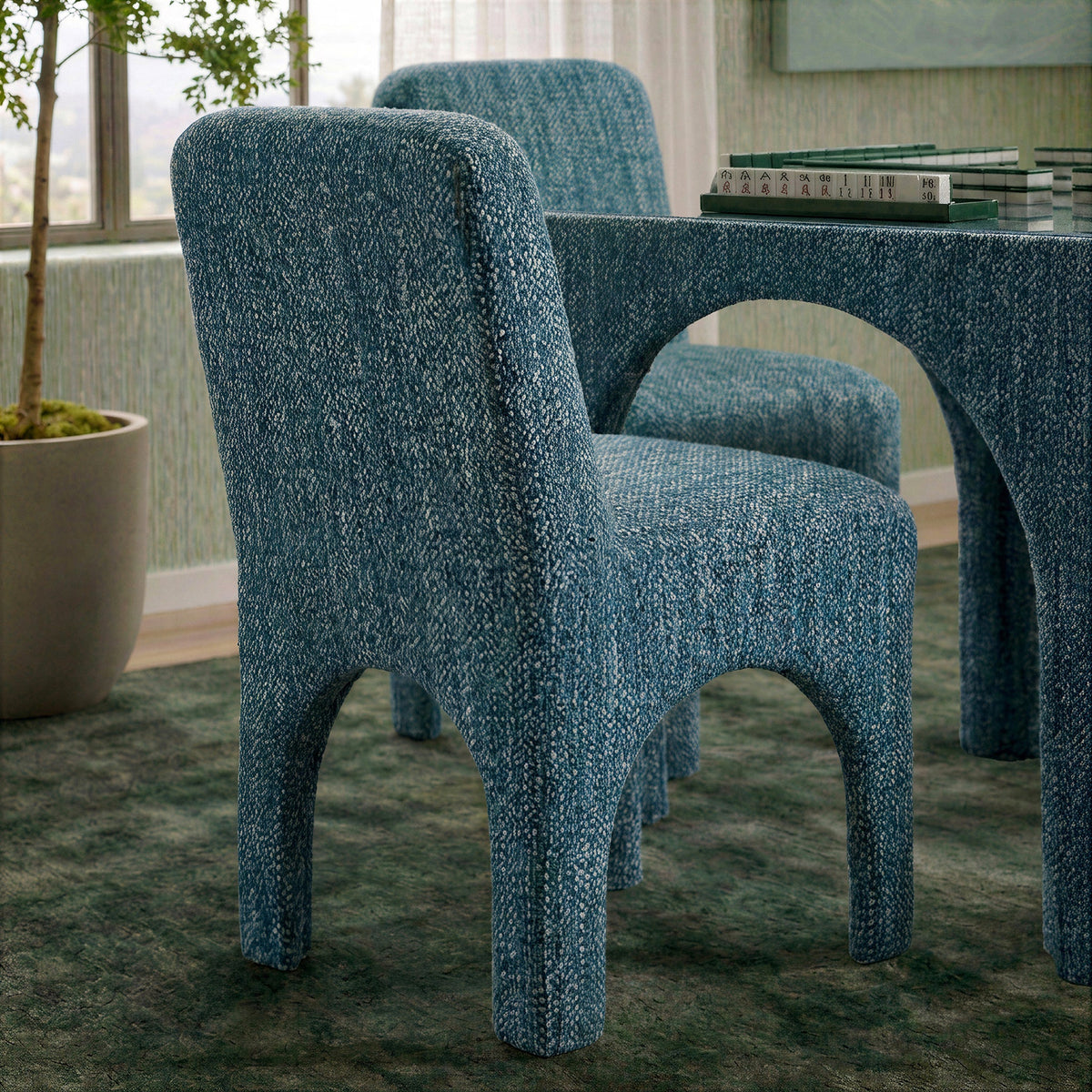 Tomlin Teal Knubby Performance Fabric Dining Chair by TOV Furniture – photo 2 of 8
