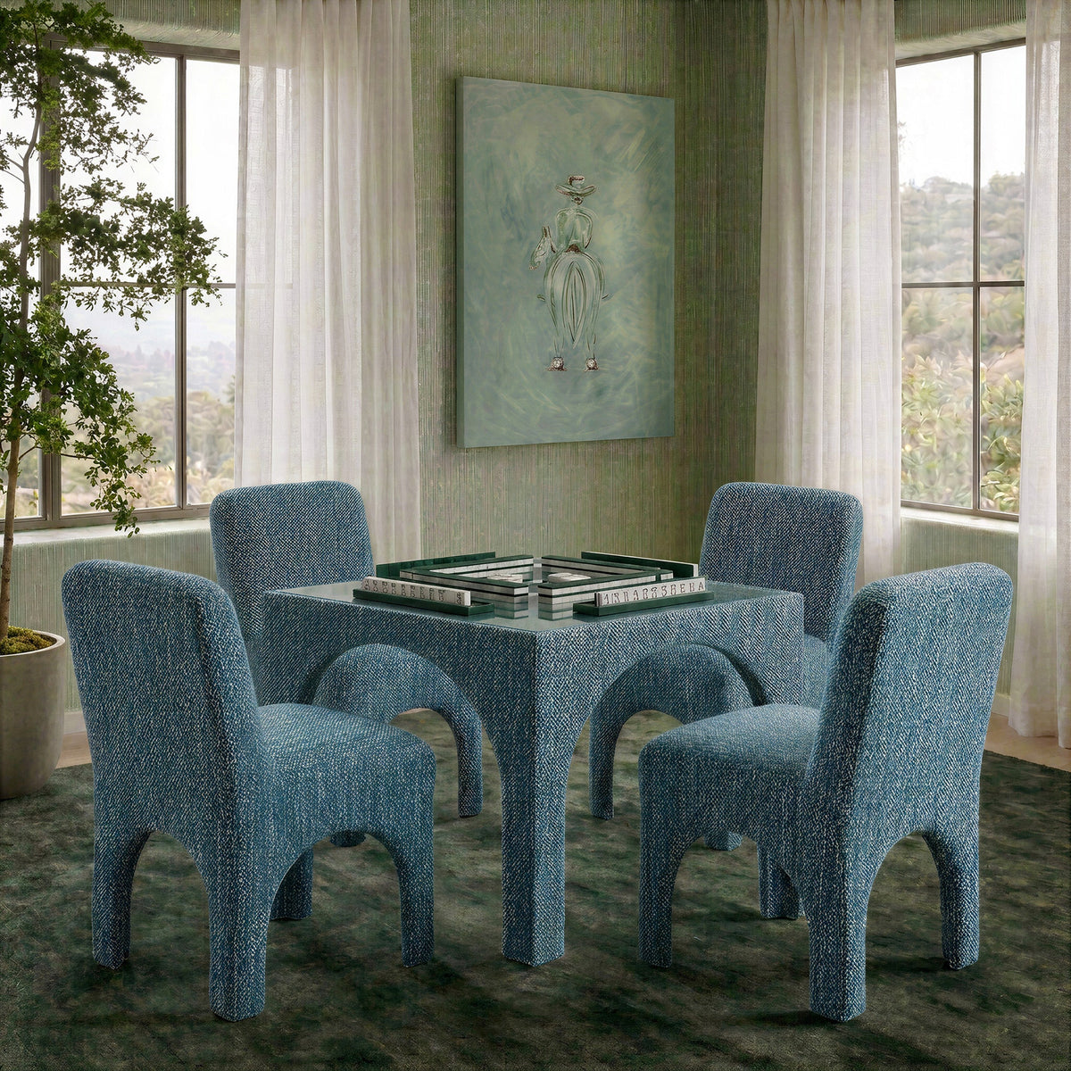 Tomlin Teal Knubby Performance Fabric Dining Chair by TOV Furniture – photo 3 of 8
