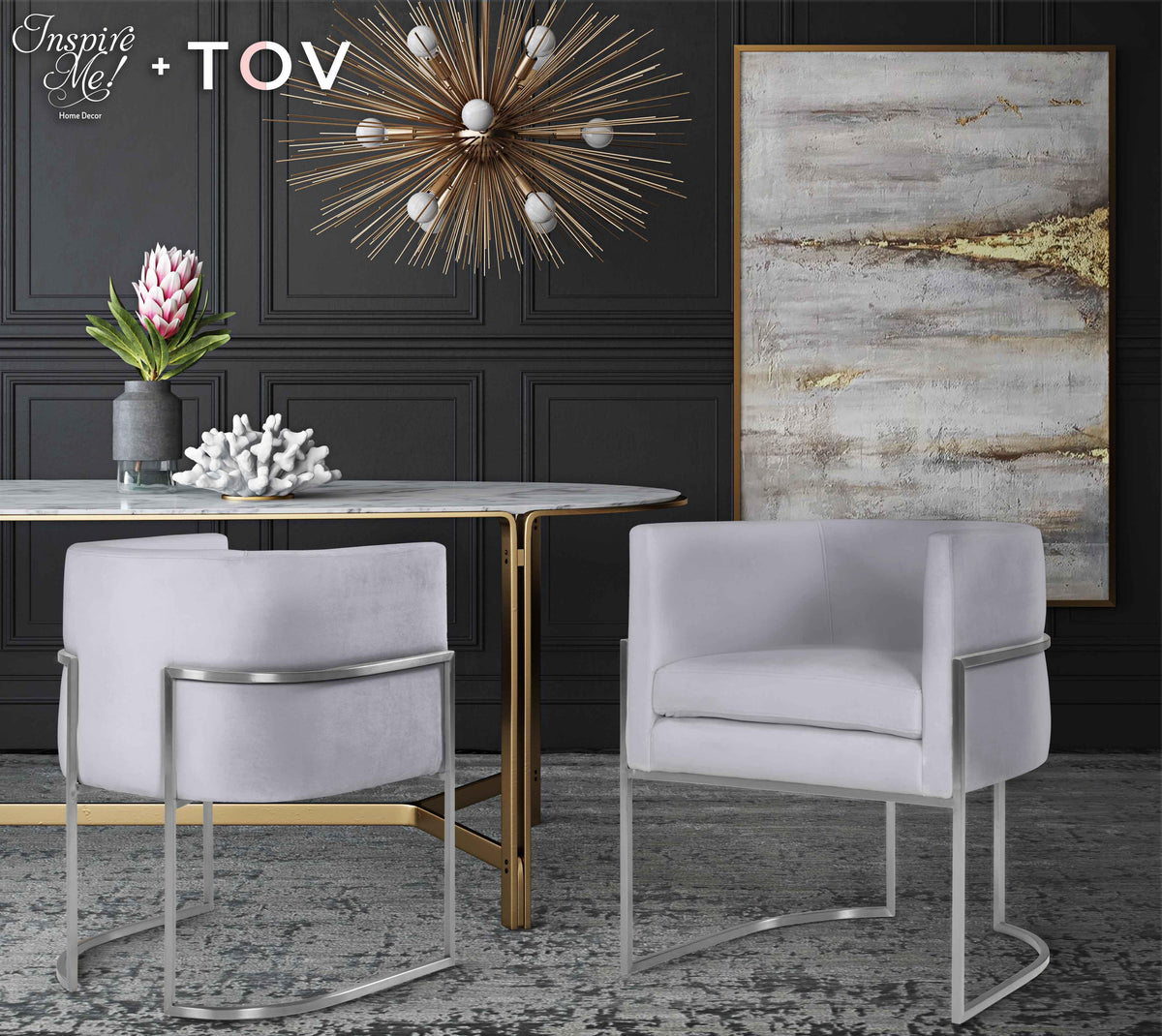 Giselle Grey Performance Velvet Dining Chair by Inspire Me! Home Decor - Silver Frame by TOV Furniture – photo 2 of 6