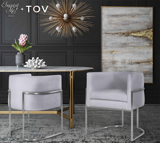 Giselle Grey Performance Velvet Dining Chair by Inspire Me! Home Decor - Silver Frame by TOV Furniture – photo 2 of 6