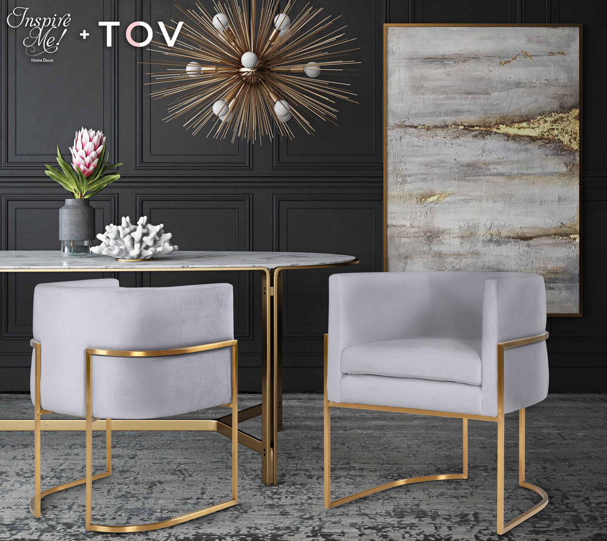 Giselle Performance Velvet Dining Chair with Gold Base in Grey by TOV Furniture – photo 2 of 6
