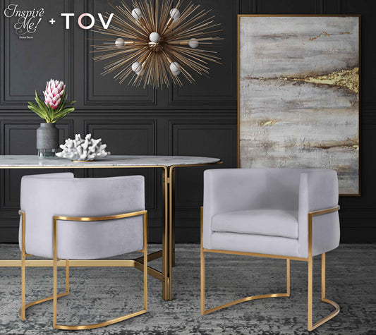 Giselle Performance Velvet Dining Chair with Gold Base in Grey by TOV Furniture – photo 2 of 6