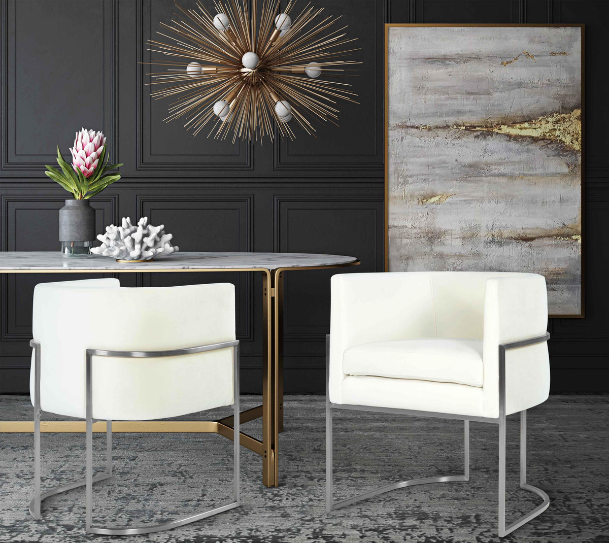 Giselle Cream Performance Velvet Dining Chair by Inspire Me! Home Decor - Silver Frame by TOV Furniture – photo 2 of 6