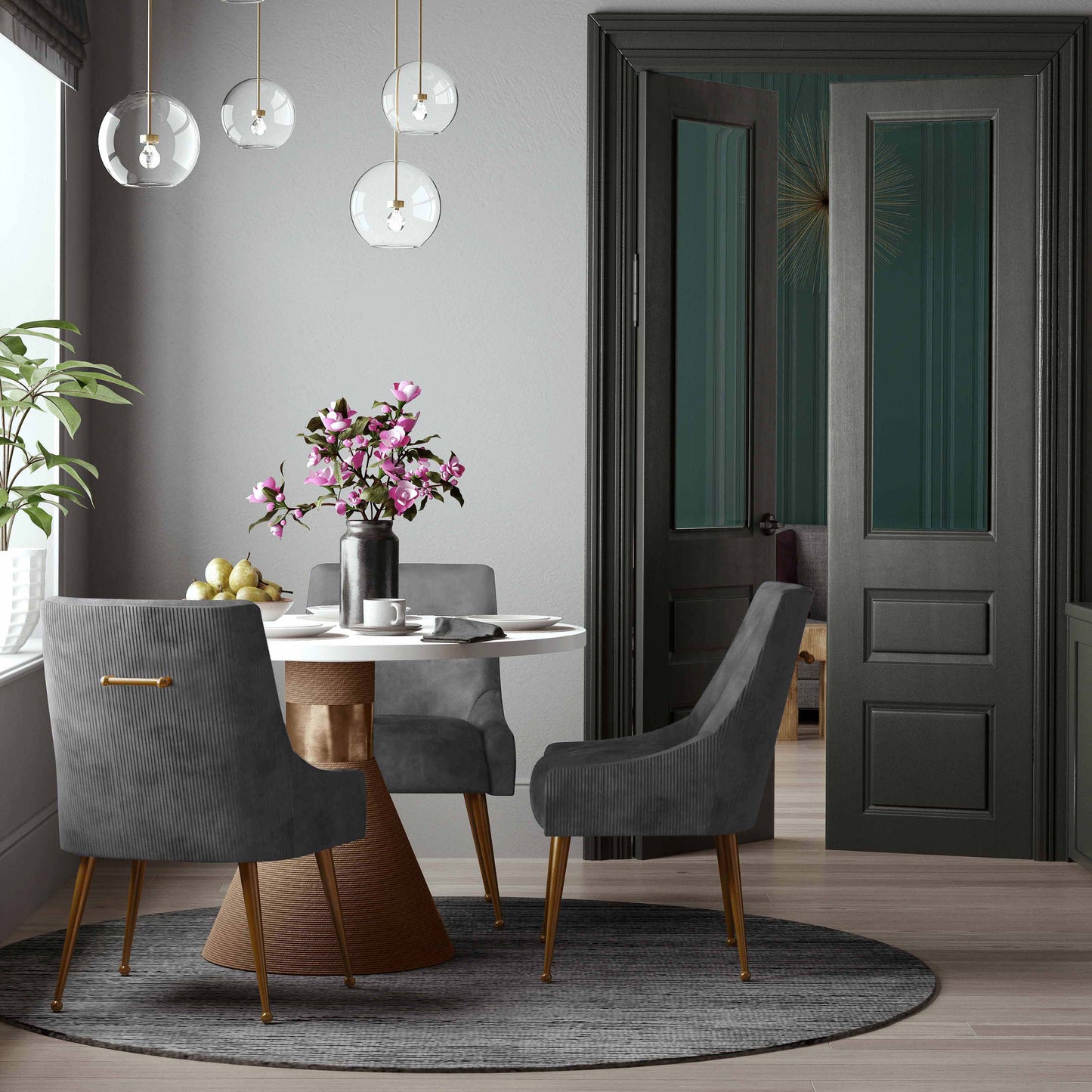 Beatrix Pleated Performance Velvet Dining Chair Grey by Tov Furniture