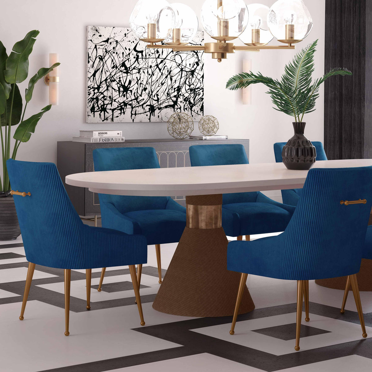 Beatrix Pleated Navy Performance Velvet Dining Chair by TOV Furniture – photo 2 of 8