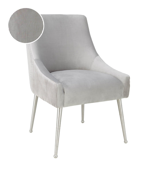 Beatrix Pleated Light Grey Velvet Side Chair Silver Legs by TOV D6398