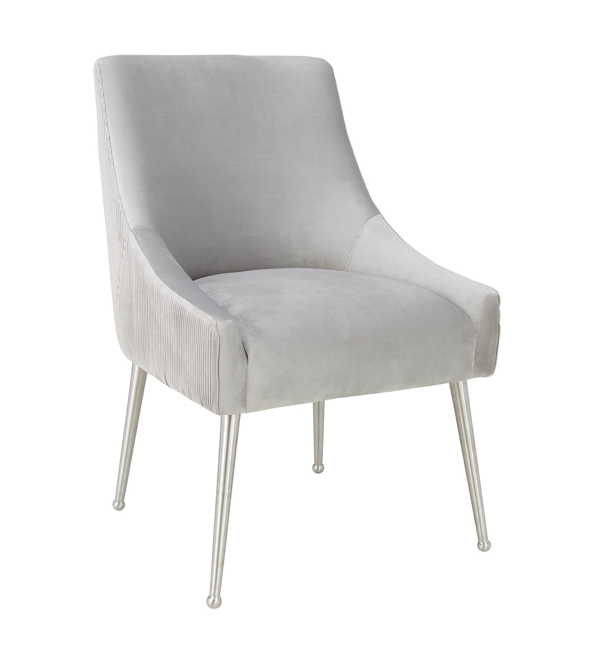 Beatrix Pleated Light Grey Performance Velvet Dining Chair - Silver Legs by TOV Furniture – photo 3 of 8