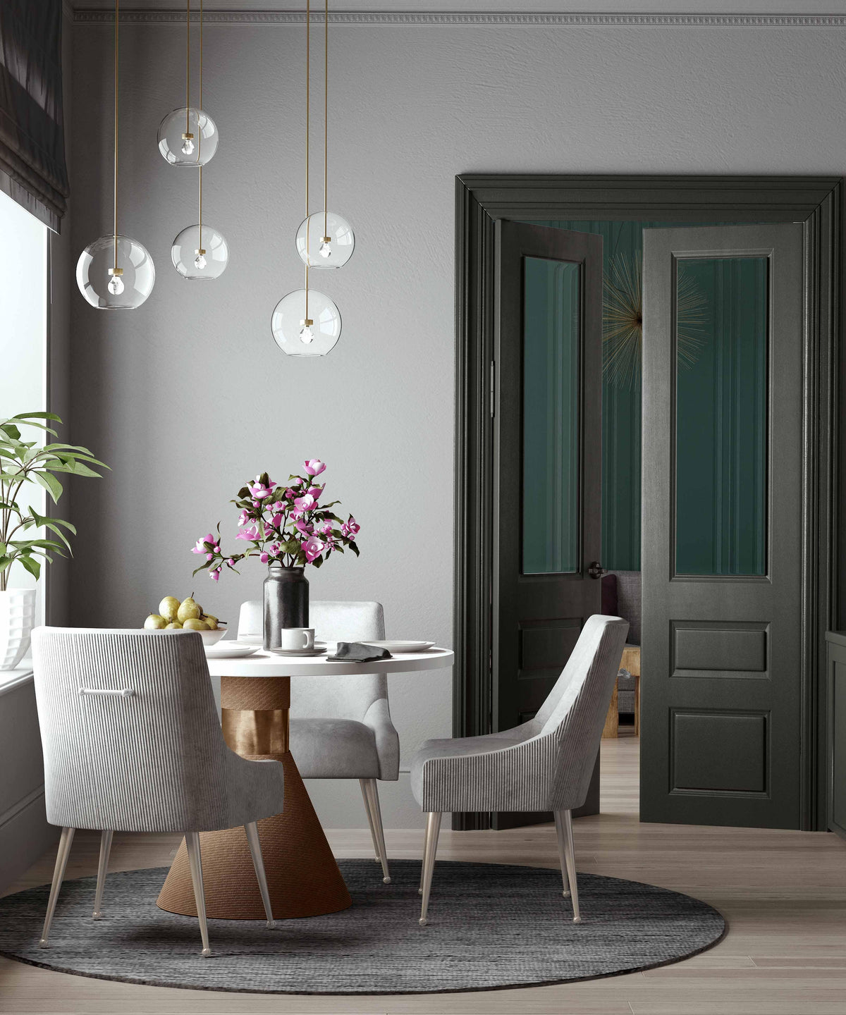 Beatrix Pleated Light Grey Performance Velvet Dining Chair - Silver Legs by TOV Furniture – photo 7 of 8