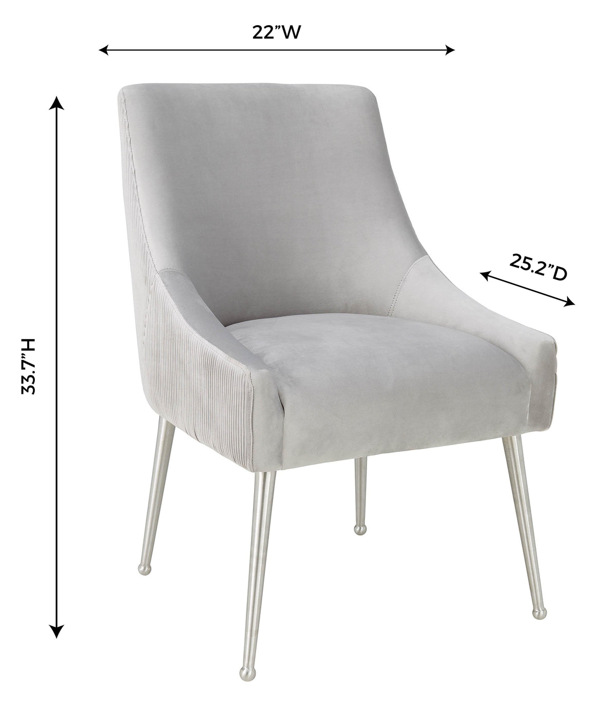 Beatrix Pleated Light Grey Performance Velvet Dining Chair - Silver Legs by TOV Furniture – photo 8 of 8