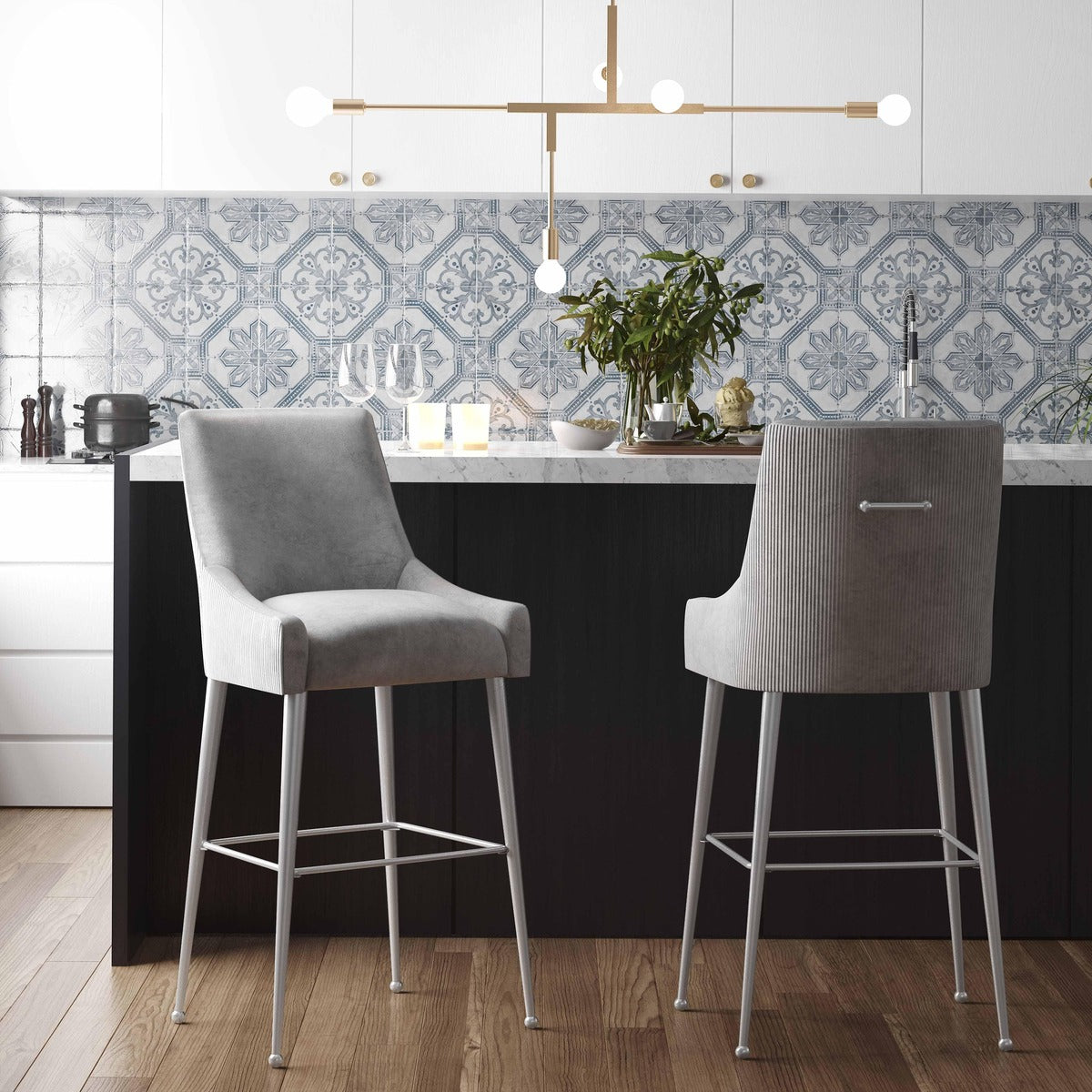 Beatrix Pleated Performance Velvet Stool by TOV Furniture – several options shown