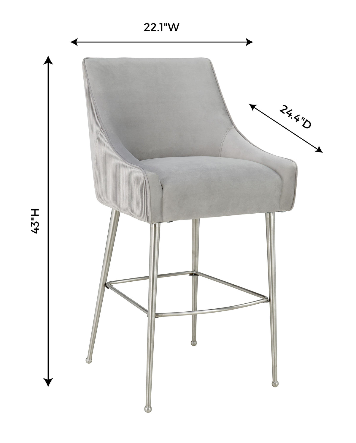 Beatrix Pleated Light Grey Performance Velvet Bar Stool by TOV Furniture – photo 6 of 8