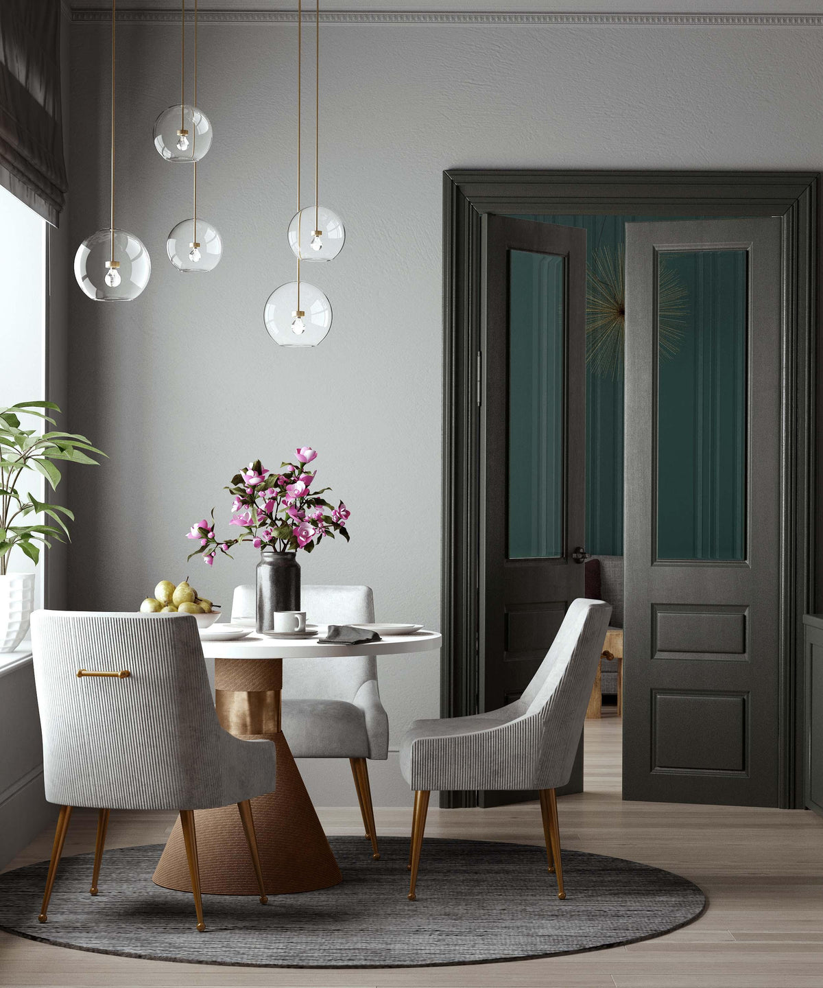 Beatrix Pleated Light Grey Performance Velvet Dining Chair by TOV Furniture – photo 2 of 8