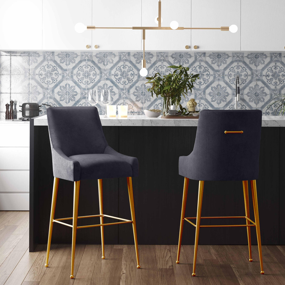 Beatrix Pleated Grey Performance Velvet Counter Stool by TOV Furniture – photo 2 of 7