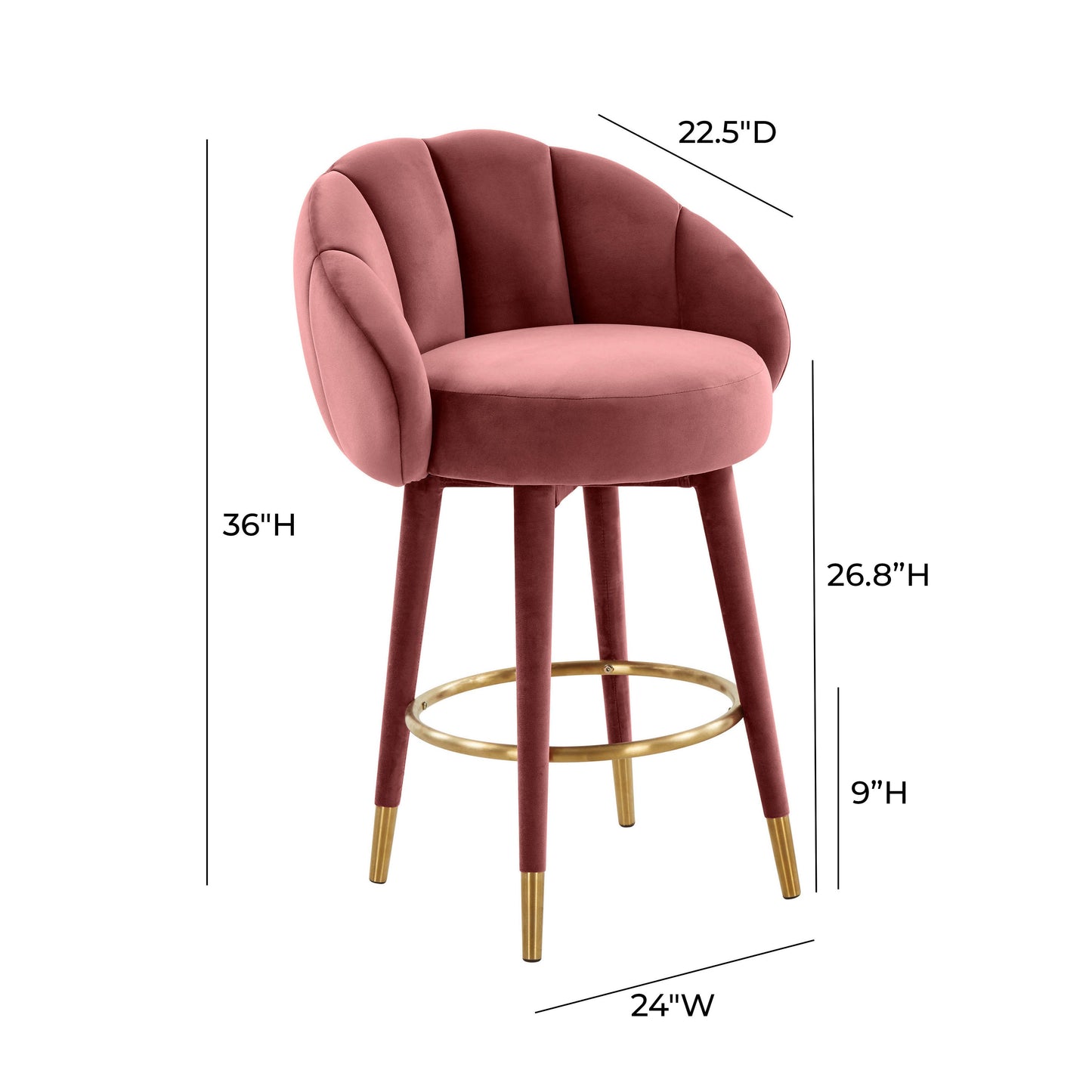Myla Performance Velvet Swivel Stool Salmon Counter Height by Tov Furniture