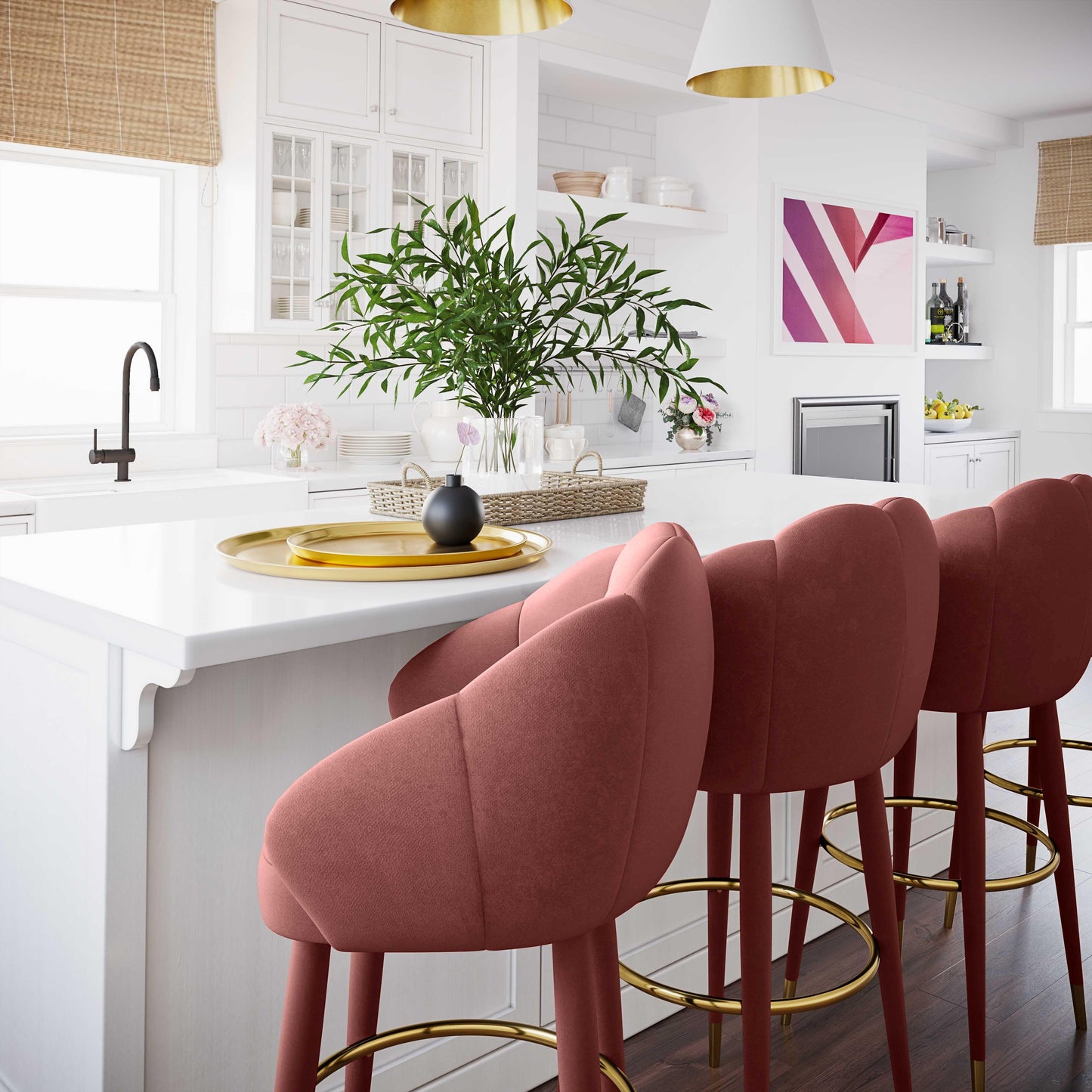 Myla Performance Velvet Swivel Stool Salmon Counter Height by Tov Furniture