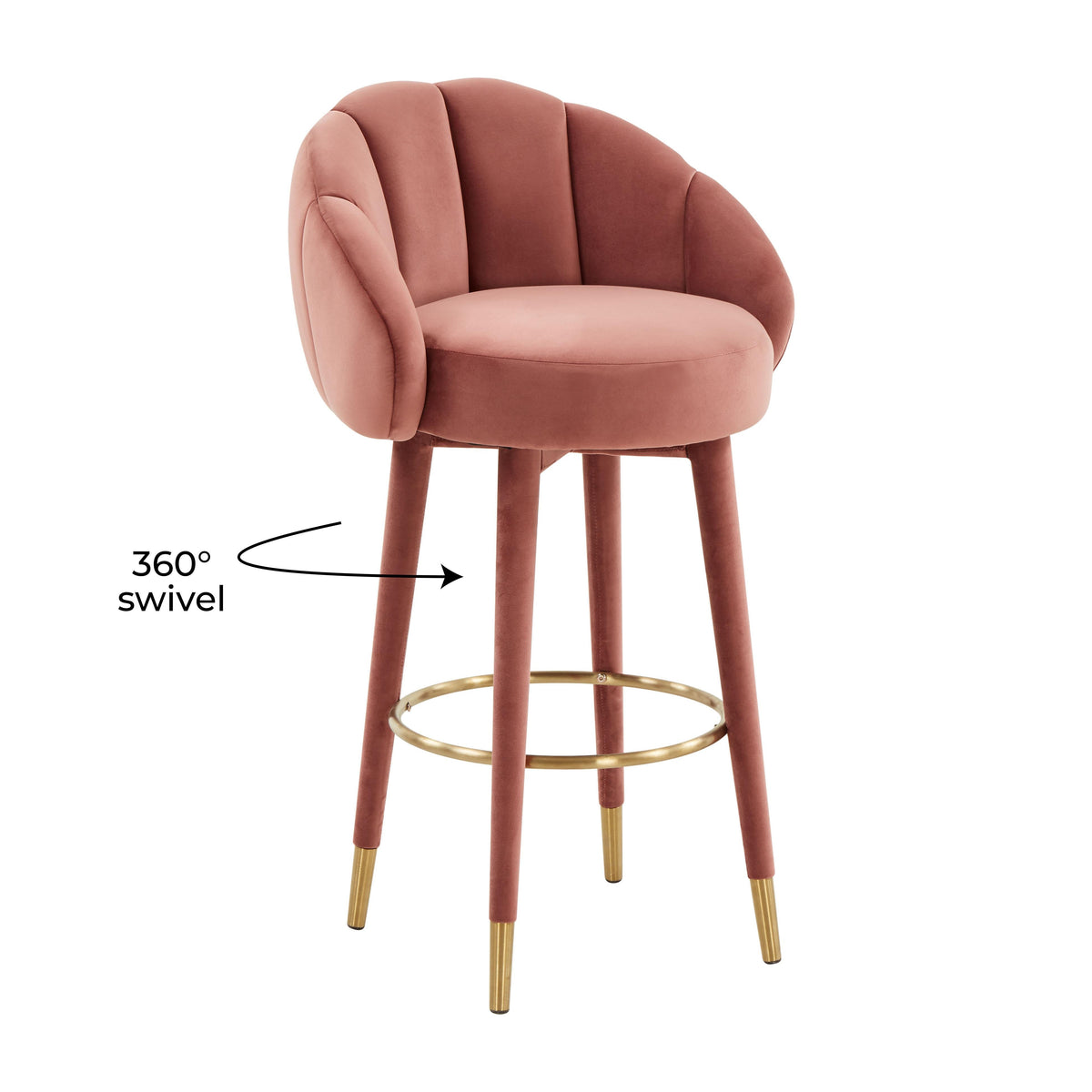 Myla Salmon Performance Velvet Swivel Bar Stool by TOV Furniture – photo 7 of 9
