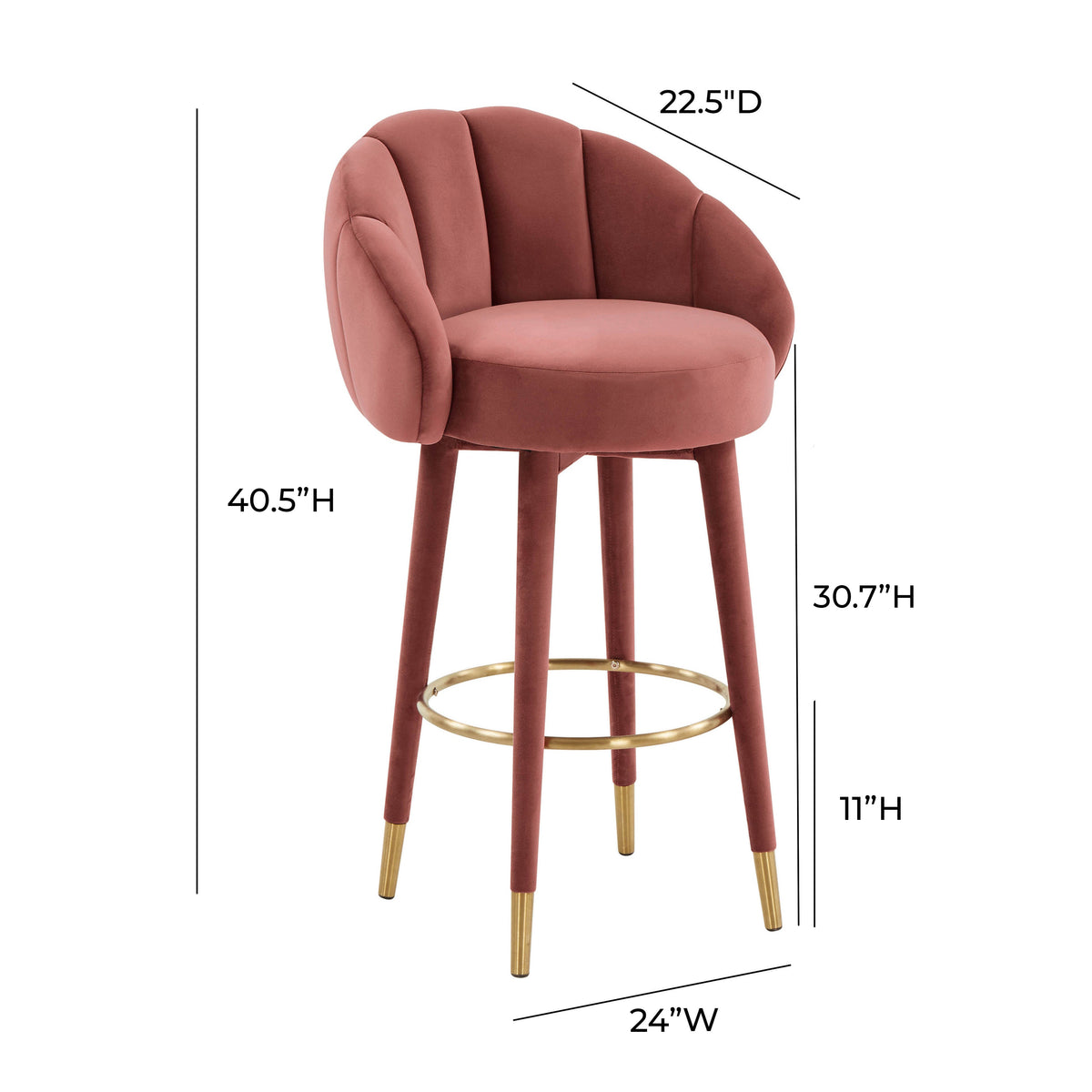 Myla Salmon Performance Velvet Swivel Bar Stool by TOV Furniture – photo 8 of 9