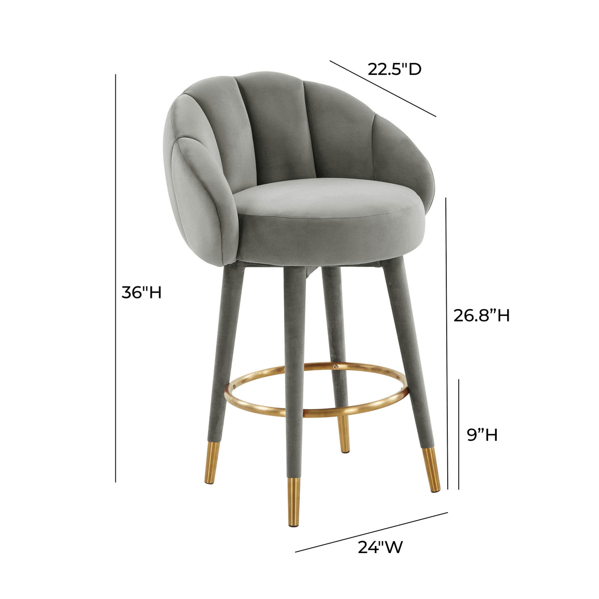 Myla Light Grey Performance Velvet Swivel Counter Stool by TOV Furniture – photo 8 of 8