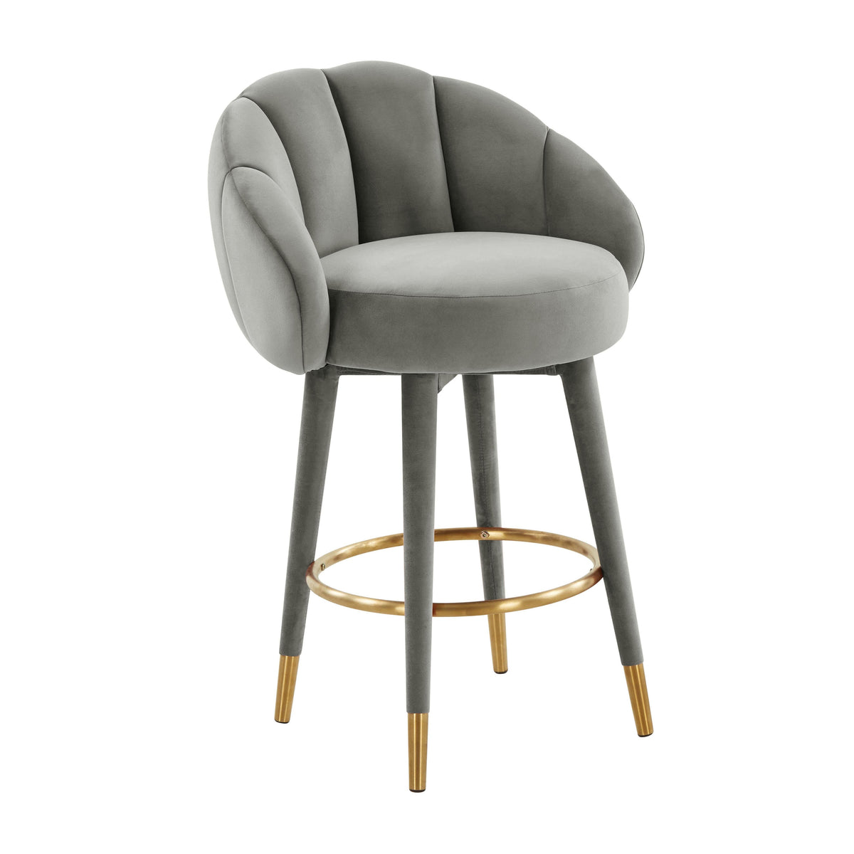 Myla Light Grey Performance Velvet Swivel Counter Stool by TOV Furniture – photo 1 of 8