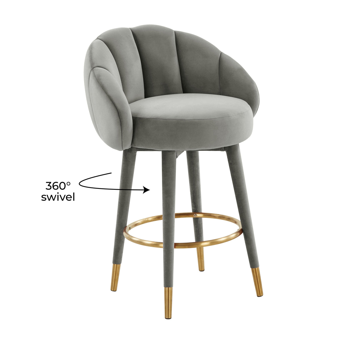 Myla Light Grey Performance Velvet Swivel Counter Stool by TOV Furniture – photo 7 of 8