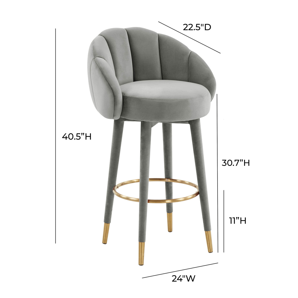 Myla Light Grey Performance Velvet Swivel Bar Stool by TOV Furniture – photo 7 of 8