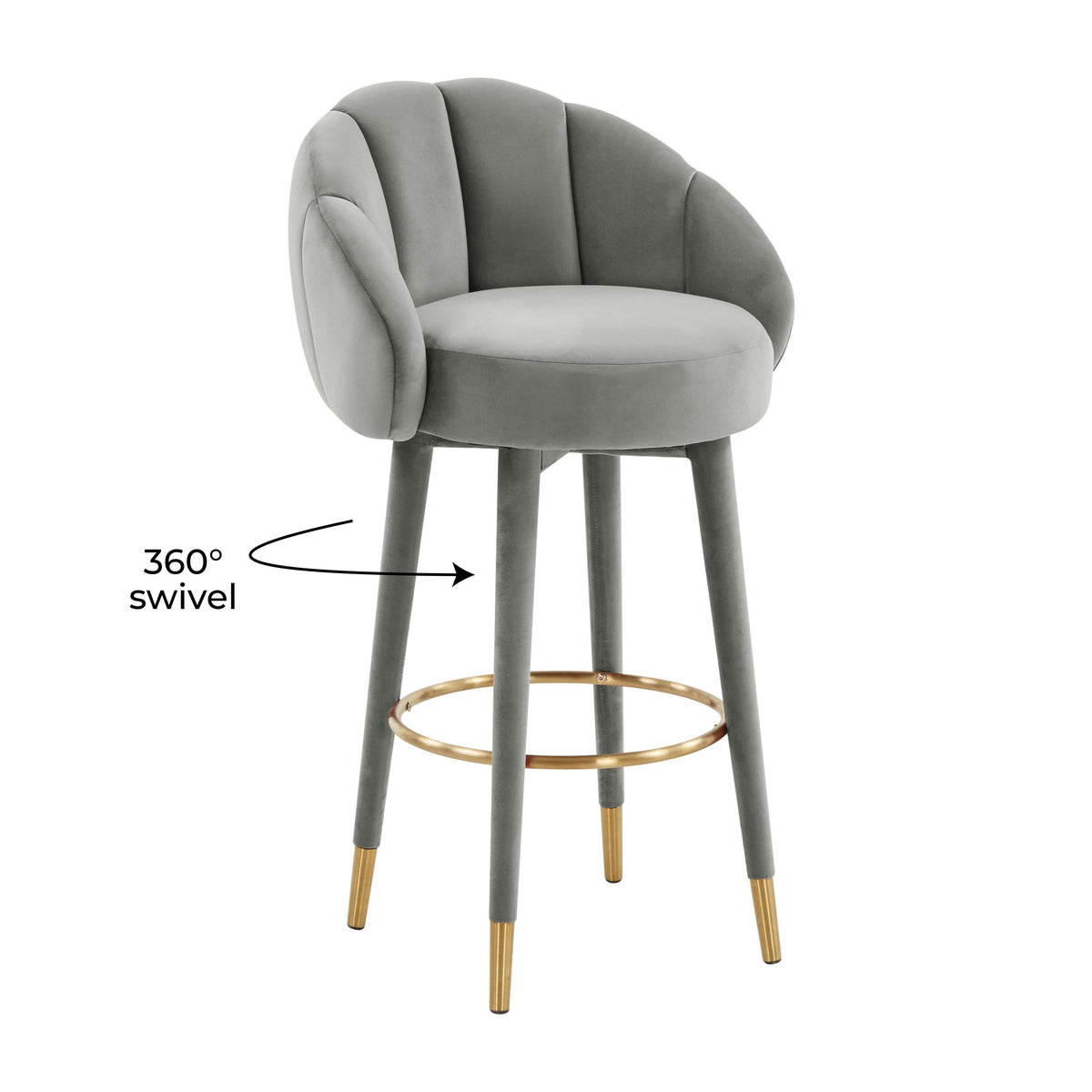 Myla Light Grey Performance Velvet Swivel Bar Stool by TOV Furniture – photo 6 of 8