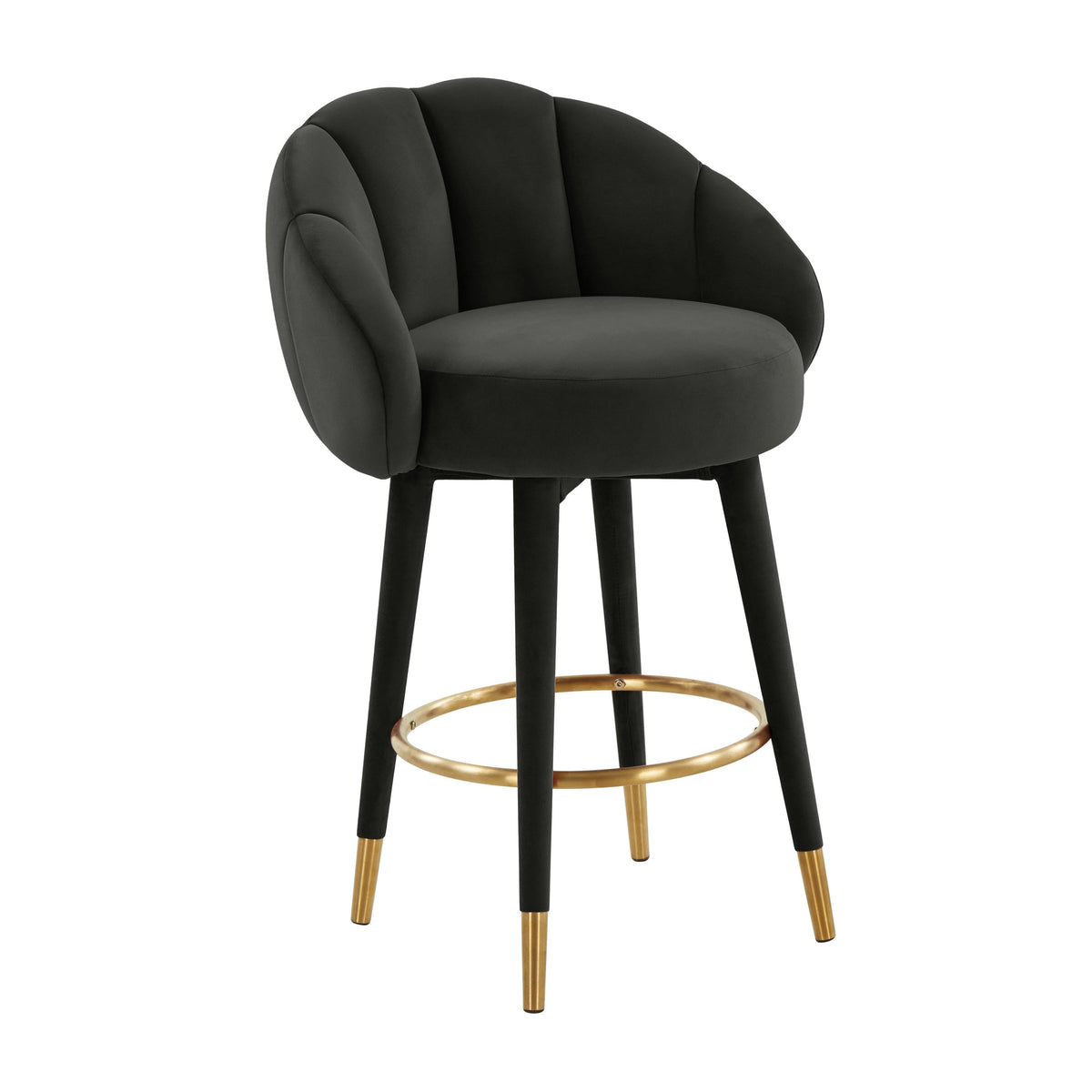 Myla Black Performance Velvet Swivel Counter Stool by TOV Furniture – photo 1 of 8