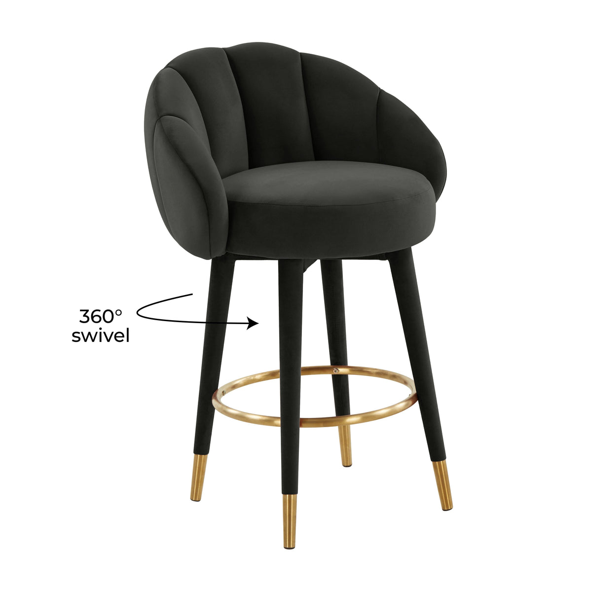 Myla Black Performance Velvet Swivel Counter Stool by TOV Furniture – photo 7 of 8