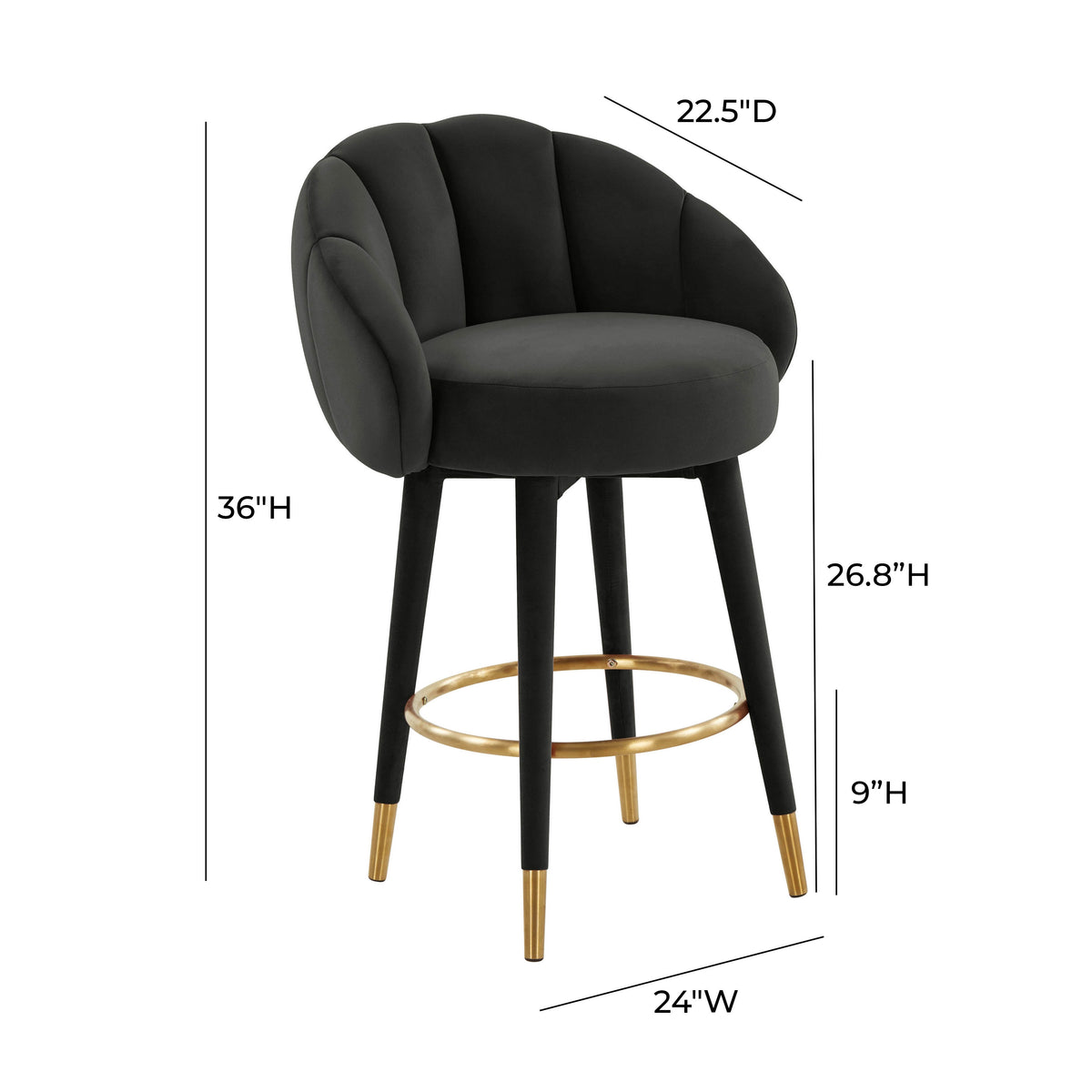 Myla Black Performance Velvet Swivel Counter Stool by TOV Furniture – photo 8 of 8