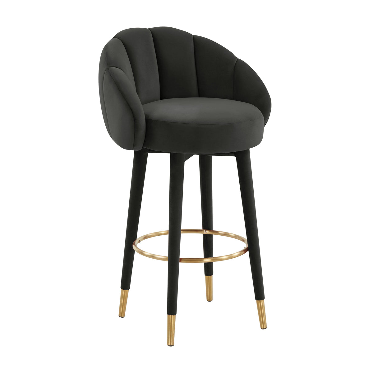 Myla Black Performance Velvet Swivel Bar Stool by TOV Furniture – photo 1 of 8