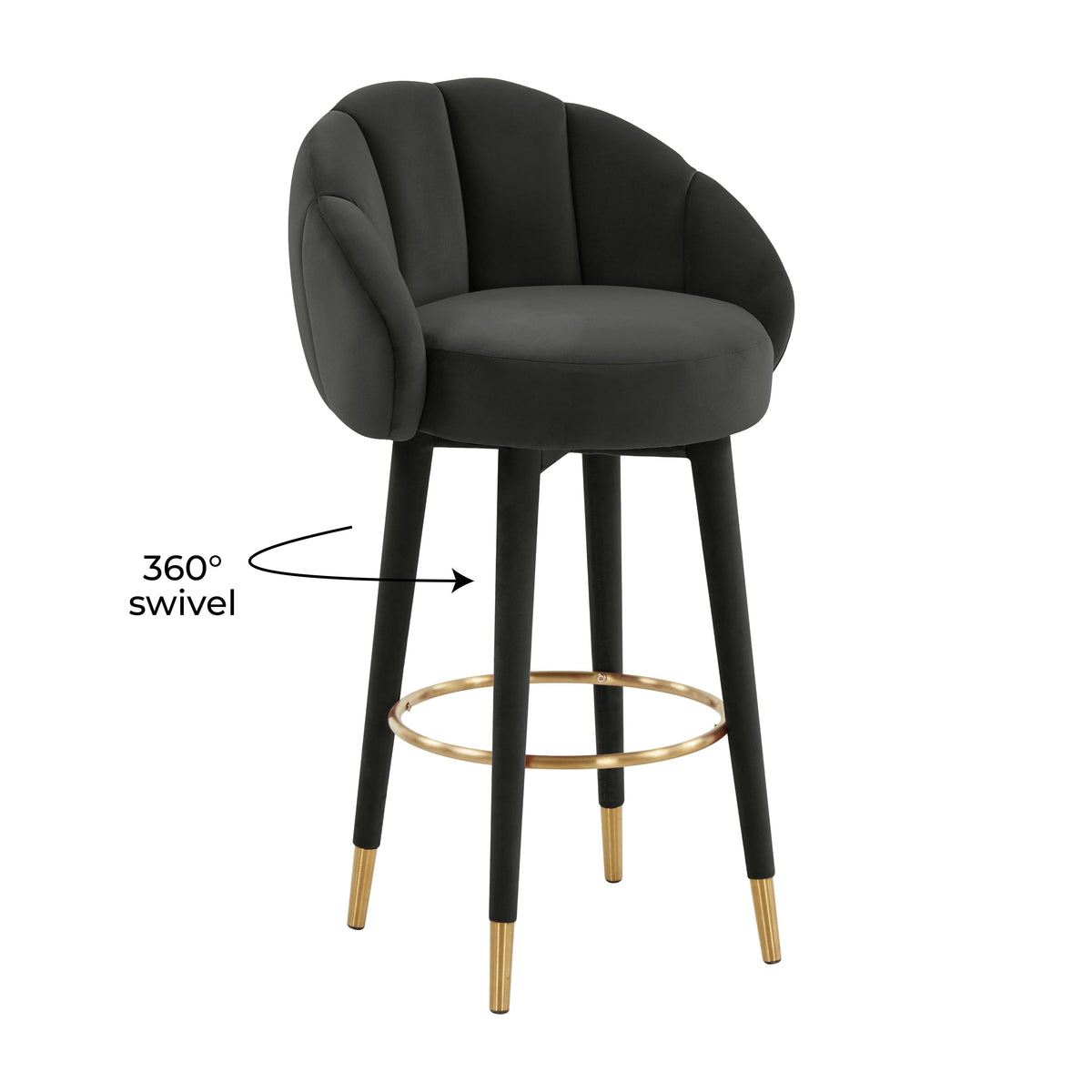 Myla Black Performance Velvet Swivel Bar Stool by TOV Furniture – photo 7 of 8